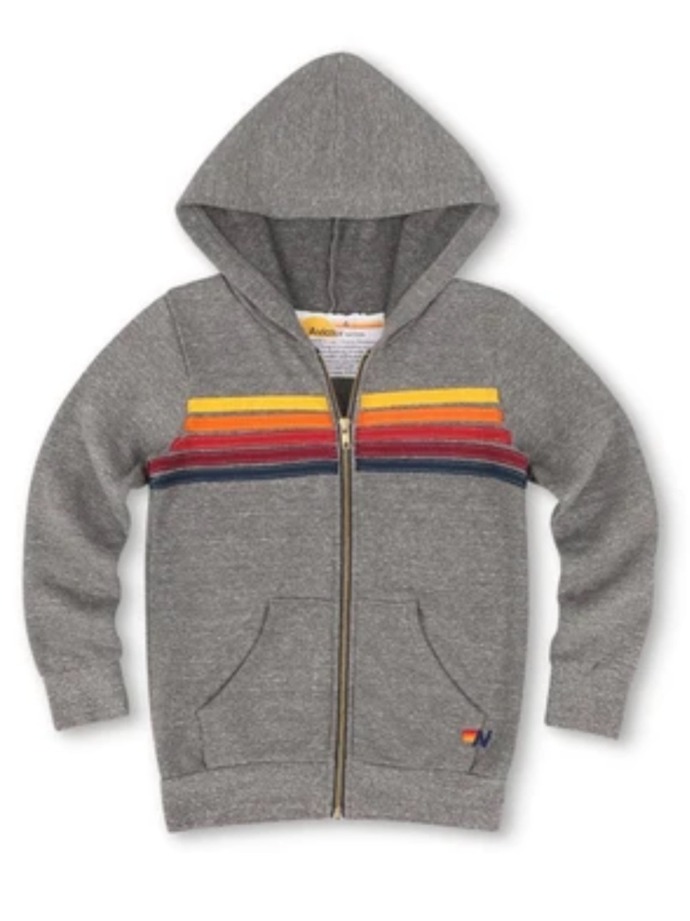 Aviator Nation Kids Grey Zip Hoodie with Rainbow Chest Stripes
